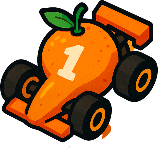 behind top-down little right angle orange fruit race car.
In-Game asset.  2d.  High contrast.  No shadows