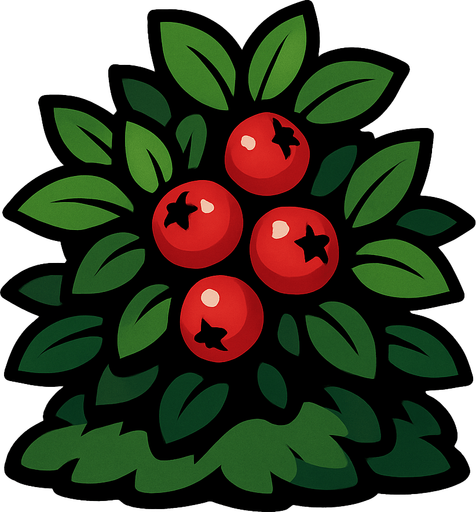 a berry bush with a phew yummy berries on it.
In-Game asset.  2d.  High contrast.  No shadows