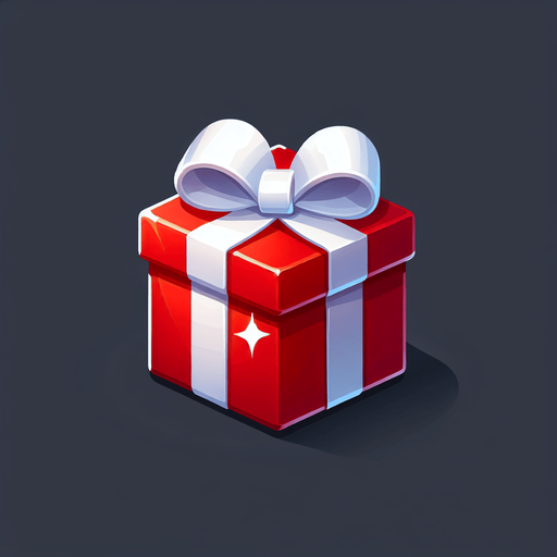 a white christmas present with red wrapper. Single Game Texture. In-Game asset. 2d. Blank background. High contrast. No shadows.