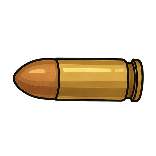 9mm ammo. No background. Transparent background. Blank background. No shadows. 2d. In-Game asset. flat