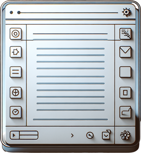 A clean and modern user interface for a minimalist document writing application, viewed flat and straight from the front as a desktop app UI. The screen is divided into two primary sections for maximum clarity and focus:

Top Section: A slim, horizontally aligned bar spans the entire width of the interface. This bar features a simple and elegant frame that segments it from the rest of the screen. It is intended for displaying document-related information (e.g., file name or text content) but remains completely empty in this image. The frame is visually distinct, utilizing subtle shadows or thin outlines to highlight its separation from the rest of the interface, without overwhelming the design.

Bottom Section: The majority of the screen below the top bar is an expansive, completely blank space. This space represents the document area, kept pristine and uncluttered, ready for future content. The absence of text, icons, or additional elements enhances the clean and spacious aesthetic..
Single Game Texture. In-Game asset. 2d. Blank background. High contrast. No shadows.
