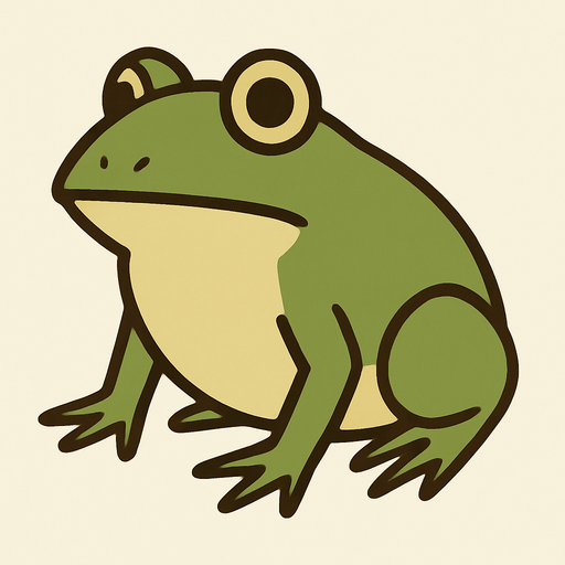 Frog in professor Layton game style.
In-Game asset.  2d.  High contrast.  No shadows