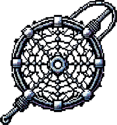8-bit art style circular fishing net without a handle..
8-bit art style