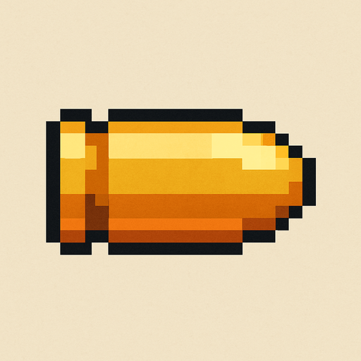 Pixel art bullet.
In-Game asset.  2d.  High contrast.  No shadows