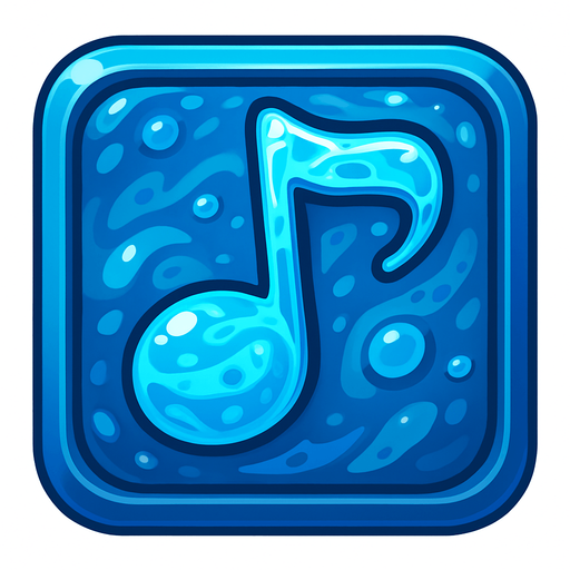 Generame una boton con dentro de forma de una nota musical con efectos de agua..
In-Game asset.  2d.  High contrast.  No shadows