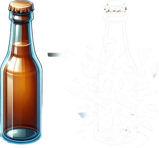 "Design a 2D bottle for a bottle shooter game. The bottle should have a realistic yet playful look, with a glossy finish and visible details like a label and cap. It should be breakable into pieces when hit, with a glassy texture and clear reflections. Keep the design simple but visually appealing, suitable for mobile gameplay, and easy to recognize at various distances.".
Single Game Texture. In-Game asset. 2d. Blank background. High contrast. No shadows.