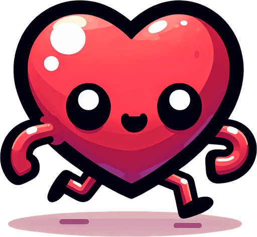 ayakları olan animasyon bir kalp.
Single Game Texture. In-Game asset. 2d. Blank background. High contrast. No shadows.