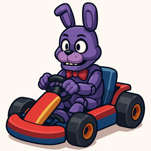 Un conejo morado animatronico en un kart.
In-Game asset.  No shadows