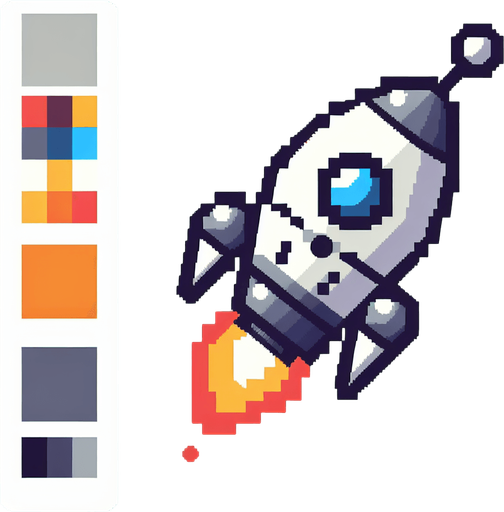 AI robo rocket pointing downward, pixelated. flat. 8 bit..
Single Game Texture. In-Game asset. 2d. Blank background. High contrast. No shadows.
