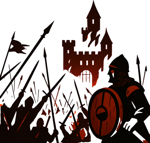 Orta çağ dönemi için savaş arka planı.
In-Game asset.  2d.  High contrast.  No shadows