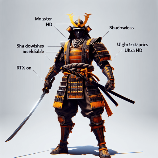 HERO IS A MASTER SAMURAI WARRIOR Single Game Texture. In-Game asset. 2d. Blank background. High contrast. No shadows.RTX ON.INRECEDIBLE DETAIL.ULTRA HD .