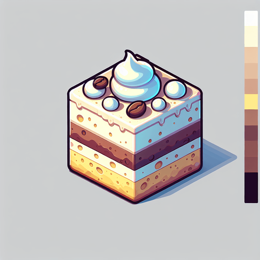 tiramisu.
Single Game Texture. In-Game asset. 2d. Blank background. High contrast. No shadows.