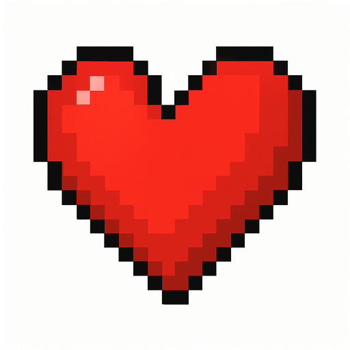 kalp şekli pixel art 2d.
In-Game asset.  High contrast.  No shadows