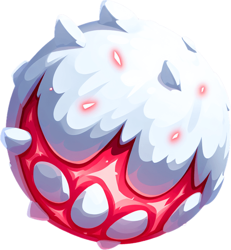 a snowball with red power, cartoon Single Game Texture. In-Game asset. 2d. Blank background. High contrast. No shadows.