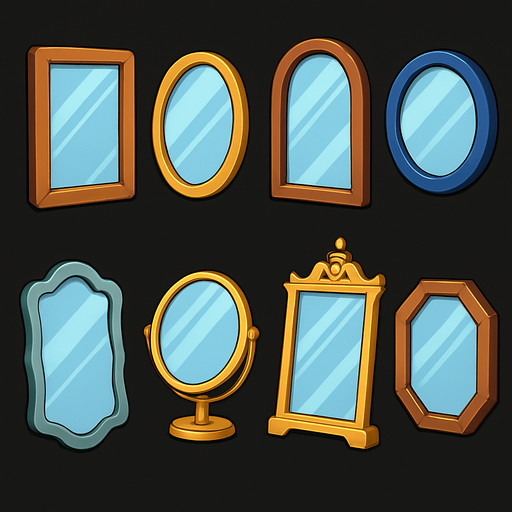 Pack of different mirrors.
In-Game asset.  High contrast.  No shadows. 3D