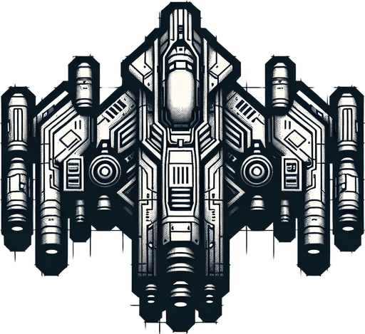 spaceship.
Single Game Texture. In-Game asset. 2d. Blank background. High contrast. No shadows.