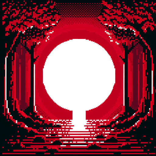 pixelart white unfilled circle.
red background, high contrast, shadowless.