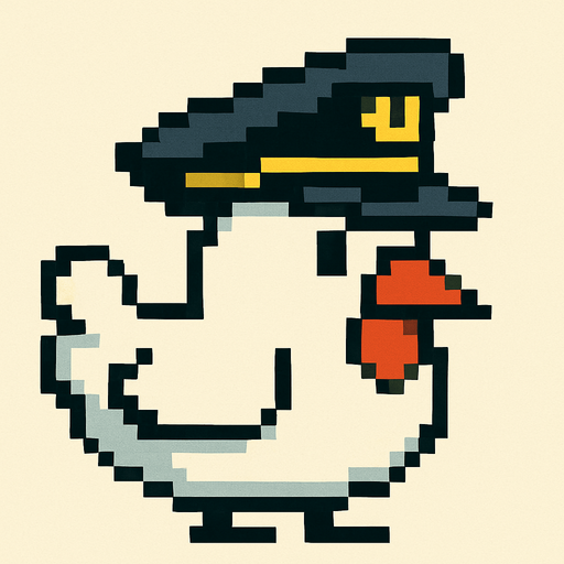 White chicken  military hat style 2d pixel 1980.
In-Game asset.  2d.  High contrast.  No shadows