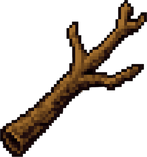 Quiero un palo o rama de color cafe, en estilo 32 bits.
In-Game asset.  2d.  High contrast.  No shadows