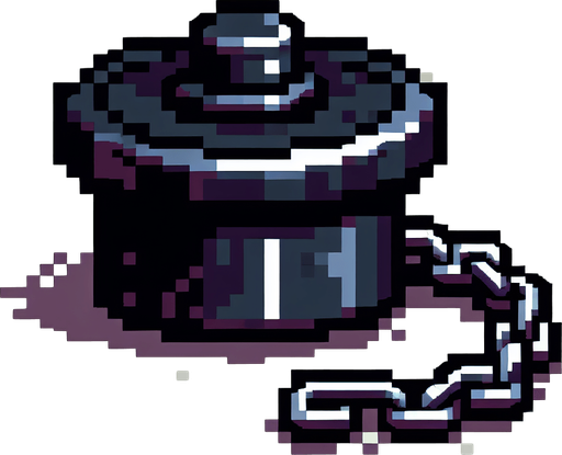 8-bit. cartoon. black tub stopper with chain. in game asset..
Single Game Texture. In-Game asset. 2d. Blank background. High contrast. No shadows.
