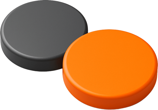 othello game one piece of grey and one piece of orange.
In-Game asset.  High contrast.  No shadows. 3D