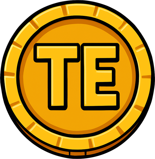 içinde TE yazan coin.
In-Game asset.  2d.  High contrast.  No shadows
