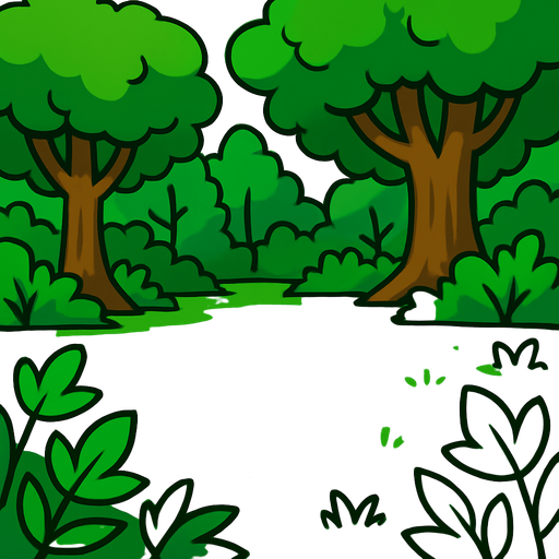 yeşil yapraklar ve ağaçlar olan orta bir alan.
In-Game asset.  2d.  High contrast.  No shadows