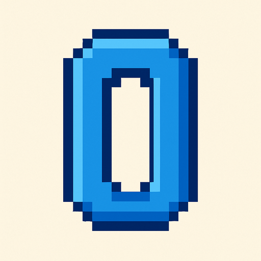 Número 0 azul, pixelart.
In-Game asset.  2d.  High contrast.  No shadows