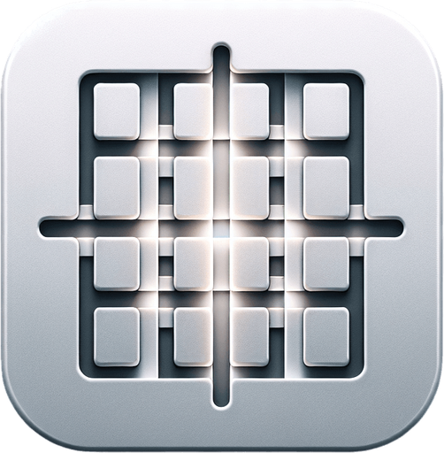 A square app store icon with rounded edges, featuring a sleek and minimalistic Sudoku-inspired design. The icon showcases a simplified 3x3 section of a Sudoku grid in the center, with clean, thin lines dividing the squares. The background features a gradient of soft gray and white, subtly transitioning to create depth and a polished look. Around the edges, a faint glow or highlight enhances the modern and futuristic aesthetic. The design remains clean and user-friendly, with light accents that give the grid a crisp, high-tech feel while maintaining a minimalist aesthetic..
Single Game Texture. In-Game asset. 2d. Blank background. High contrast. No shadows.