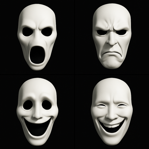 3D Slenderman scary and funny face meme. different faces look. face only.
In-Game asset.  High contrast.  No shadows. 3D