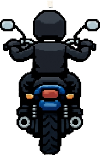 Create a 2D motorcycle sprite viewed from behind, positioned to ride on the road..
In-Game asset.  2d.  High contrast.  No shadows