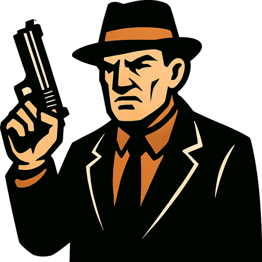 draw a mafia guy with gun.
In-Game asset.  2d.  High contrast.  No shadows