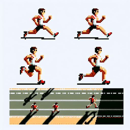 sprite sheet for a marathon runner seen directly from above in a running and jumping state. gta 2 perspective. ensure the runner is seen straight from above as in the gta 2 game. pixelated. 8 bit.
Single Game Texture. In-Game asset. 2d. Blank background. High contrast. No shadows.