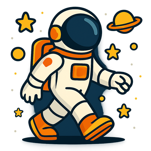 uzayda yürüyen astronot.
In-Game asset.  2d.  High contrast.  No shadows