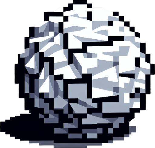 round crumpled ball of paper. Single Game Texture. In-Game asset. 2d. Blank background. High contrast. no shadow. pixel. 8 bit