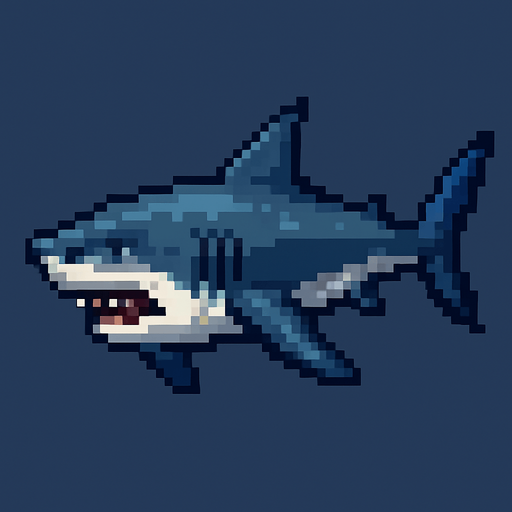 realistic pixel shark.
In-Game asset.  2d.  High contrast.  No shadows