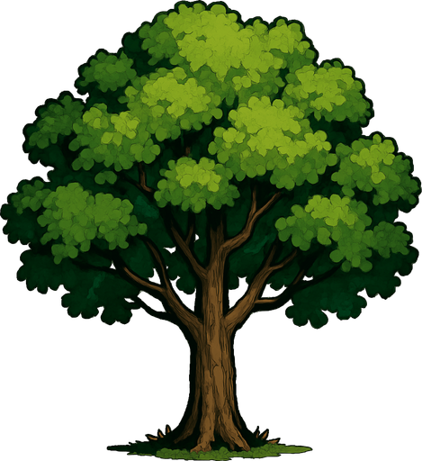 A realistic tree.
In-Game asset.  2d.  High contrast.  No shadows