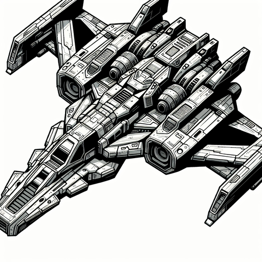 A spaceship Single Game Texture. In-Game asset. 2d. Blank background. High contrast. No shadows.