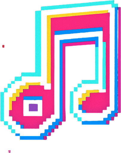 A music note. 80s arcade machine graphics..
In-Game asset.  2d.  High contrast.  No shadows