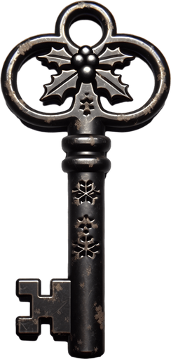 a simple dirty, dark and eerie Christmas bathroom key.
Single Game Texture. In-Game asset. 2d. Blank background. High contrast. No shadows.