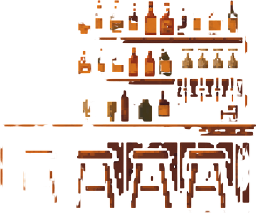 Rustic bar background.
In-Game asset.  2d.  High contrast.  No shadows. Pixelart