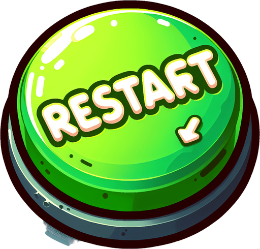 Green button with a text saying "RESTART". cartoon font.
Single Game Texture. In-Game asset. 2d. Blank background. High contrast. No shadows.