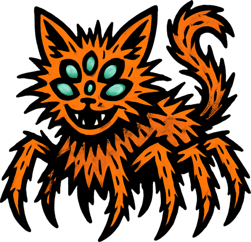 Chat (animal) a la fourrure araignées.
In-Game asset.  2d.  High contrast.  No shadows