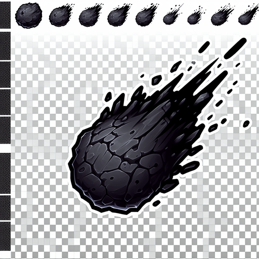 a black scorch mark on the ground left by a meteor impact. cartoon.
Single Game Texture.  In-Game asset.  2d.  Blank background.  High contrast.  No shadows