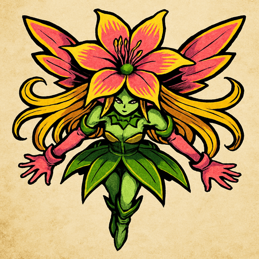 Lillymon, visto desde arriba, calidad y detalles altamente épicos.
In-Game asset.  2d.  High contrast.  No shadows