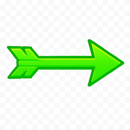 a Bright Green weapon arrow pointing horizontally. transparent
In-Game asset.  2d.  High contrast.  No shadows