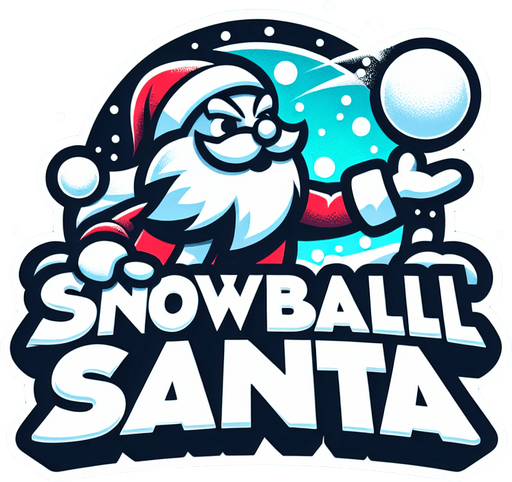 a logo for the game "Snowball santa" with the text "Snowball Santa".
Single Game Texture. In-Game asset. 2d. Blank background. High contrast. No shadows.