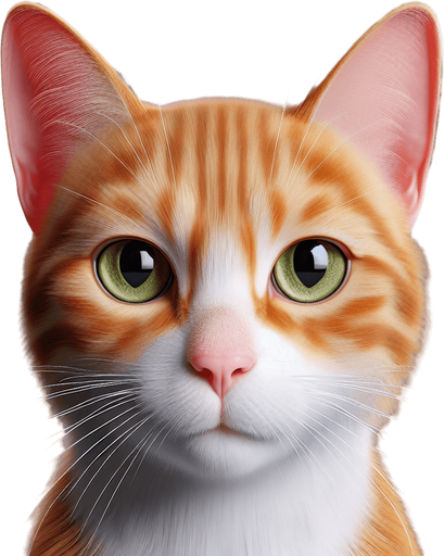 Photorealistic ginger cat face, front view..