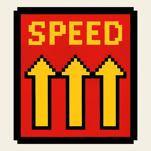 A pixelated speed panel with arrows pointing up.
High contrast.  No shadows