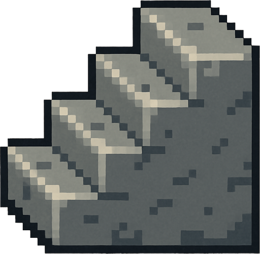 A stone staircase icon. Side profile. Pixel art..
In-Game asset.  2d.  High contrast.  No shadows
